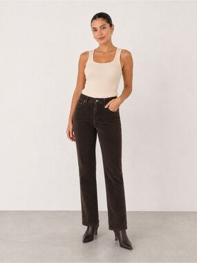 Lady Hathaway Brown Pinwale Corduroy Straight Leg Pants Size 10 Stretch